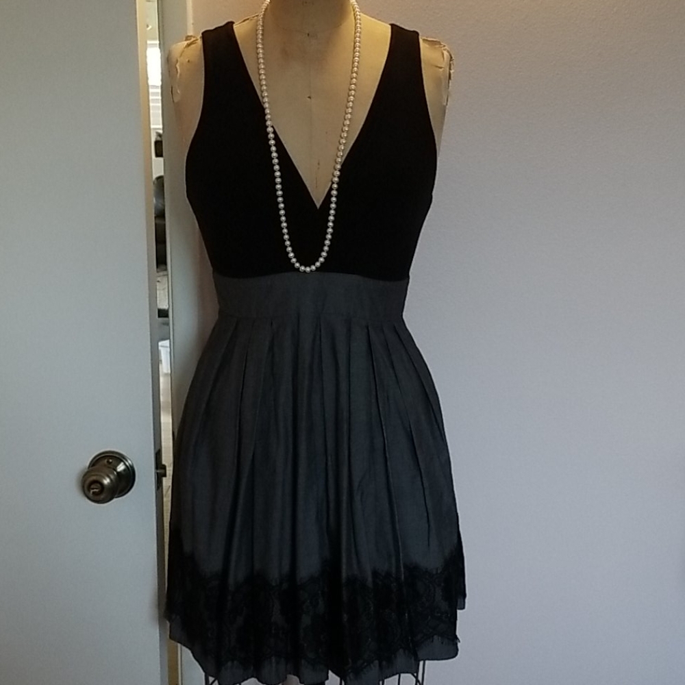 NWOT Forever 21 Black/gray lace deep V neck dress.